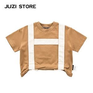 JUZI STORE kids combed cotton wide strap decorative top T-shirt 5-6Y